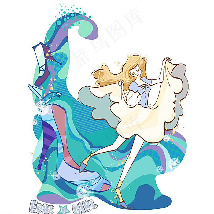 彩绘试鞋女郎矢量素材图片