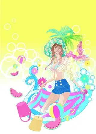 休闲度假动漫美女矢量素材