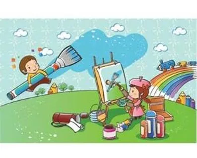 孩子们玩景观的天空