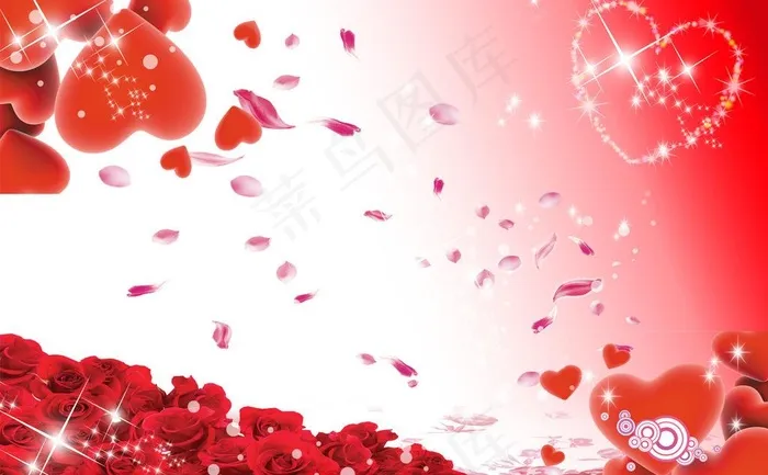 浪漫背景 玫瑰花 心图片psd模版下载