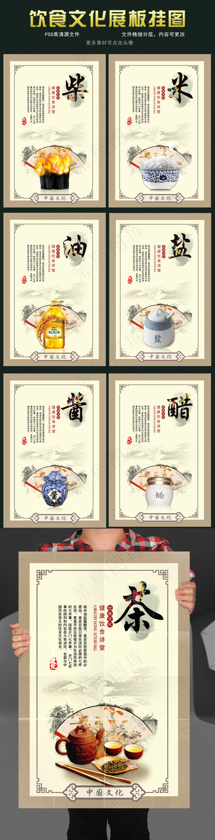 2017中国风饮食文化海报展板挂画(7087X10630(DPI:300))psd模版下载