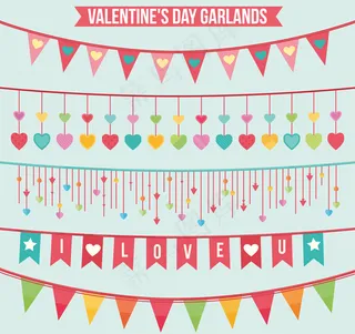 5款彩色情人节拉旗矢量素材