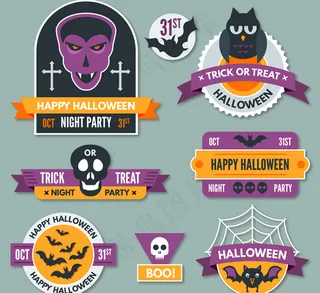 8款紫色万圣夜标签矢量素材