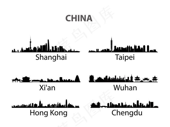 中国日本澳大利亚黑白世界著名城市剪...eps,ai矢量模版下载