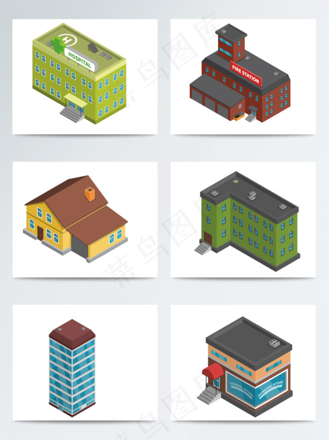 卡通楼房建筑AI素材