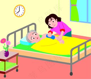 给老年人擦身矢量素材