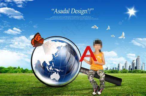 草地上的女孩和放大镜