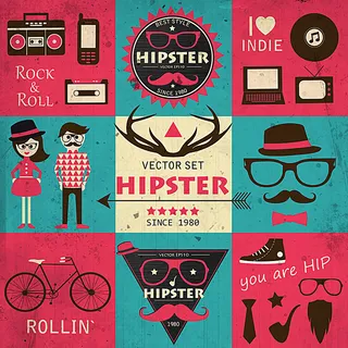 卡通情侣与日用品插画