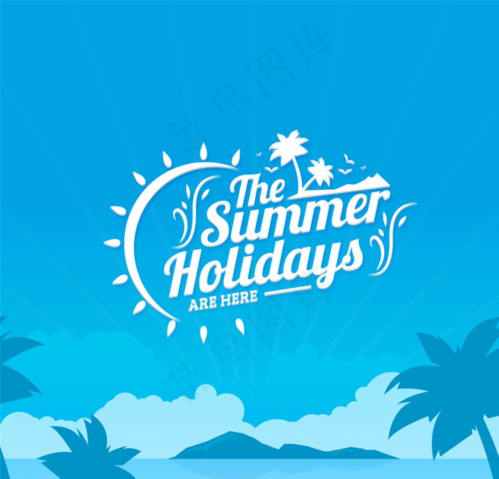 蓝色夏日假期海报矢量素材图片