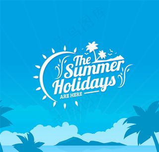 蓝色夏日假期海报矢量素材图片