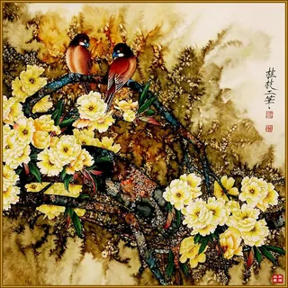 花开富贵喜上枝头工笔花鸟画