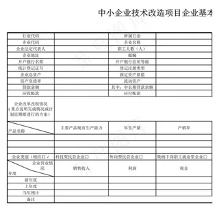 中小企业技术改造项目企业基本情况表