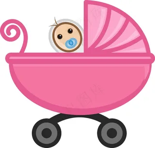婴儿在babycart矢量字符的卡...