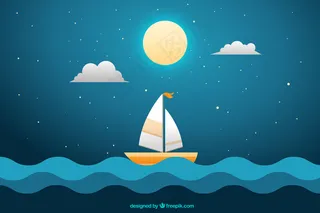 夜的背景与海满月和船