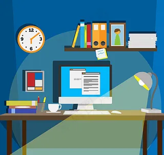 夜晚工作台插画图片