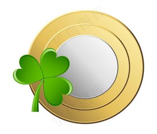 闪亮的金色和银色的硬币与四叶草矢量