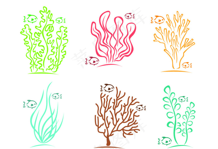 手绘轮廓珊瑚植物素材eps,ai矢量模版下载