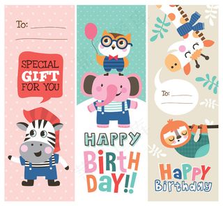 卡通动物漫画迎婴派对贺卡图片