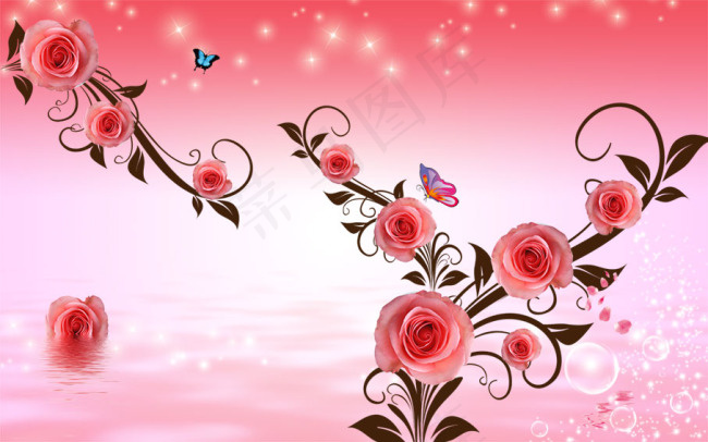 浪漫玫瑰花时尚背景墙(9071X5669(DPI:72))psd模版下载