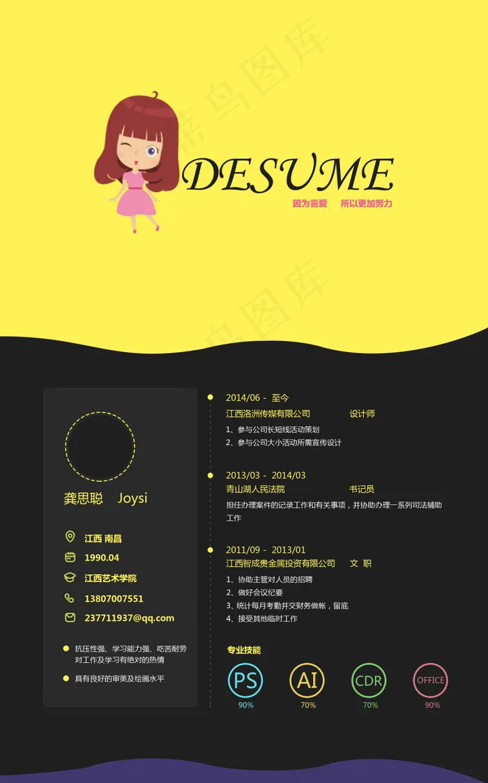 个人简历模板psd模版下载