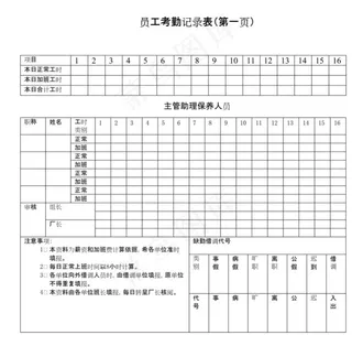 员工考勤记录表