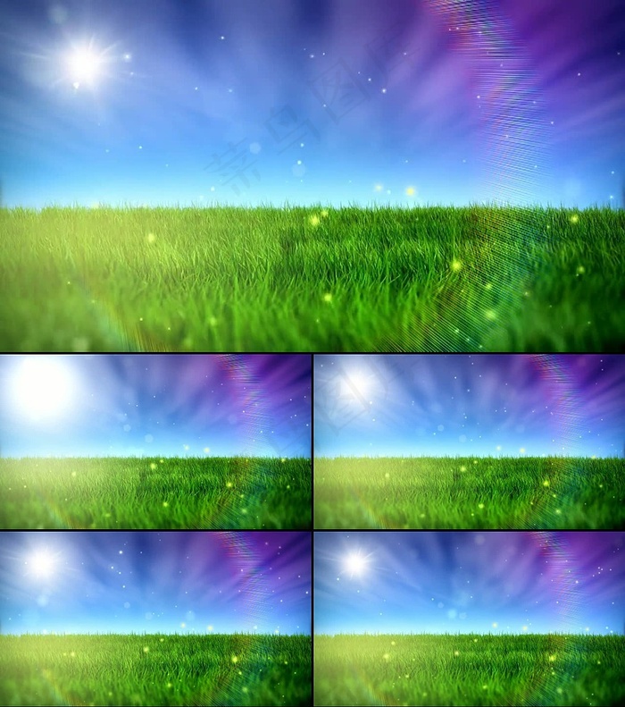 梦幻蓝天白云草地视频