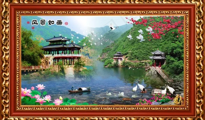 最新款 中堂画 壁画图片(5071X3260(DPI:46))psd模版下载