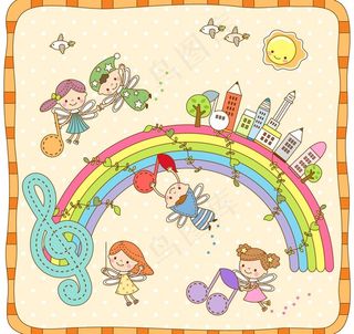 彩虹上的铅笔城市图片