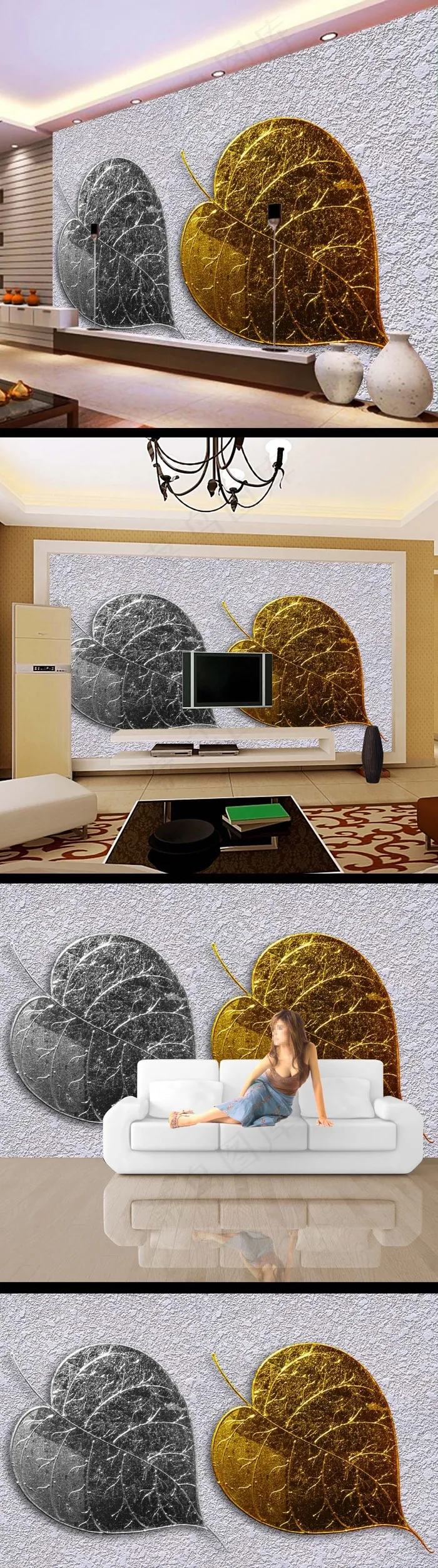 金色银色树叶浮雕电视背景墙(9071X5669(DPI:72))psd模版下载