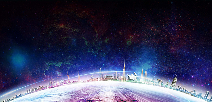 炫彩 缤纷 星空 城市图片(3937X1969(DPI:200))psd模版下载