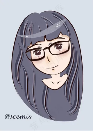 q版齐刘海戴眼镜女孩矢量图