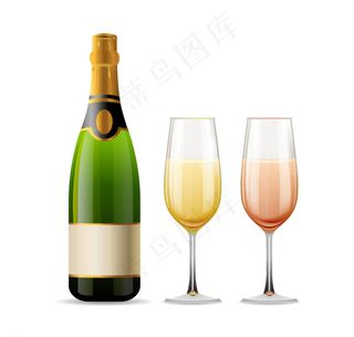 香槟酒与酒杯矢量素材图片