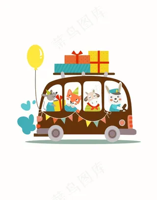 卡通汽车动物气球礼品兔子狐狸