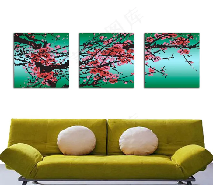 梅花油画三联画psd模版下载