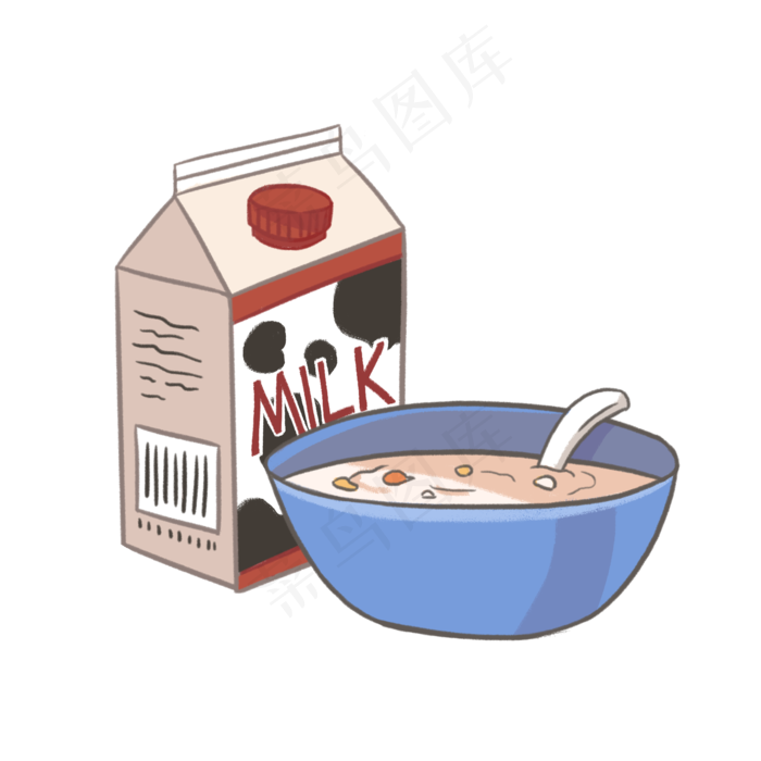 牛奶麦片手绘插画牛奶麦片手绘插画