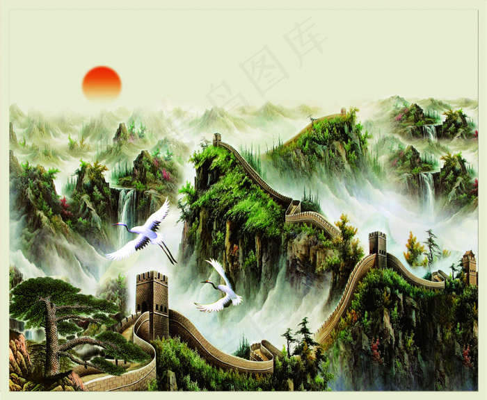 万里长城江山多娇(3685X3035(DPI:30))psd模版下载