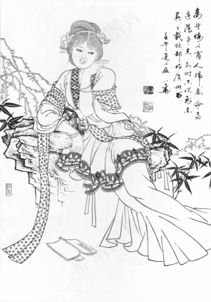 刘公华白描人物-046 困来懒读书