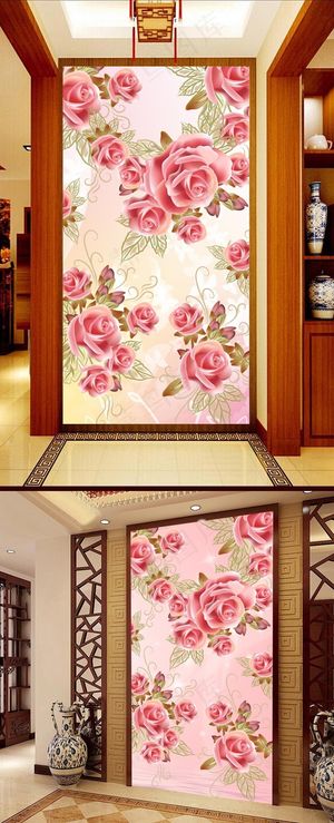浪漫玫瑰花现代3D玄关壁画背景墙