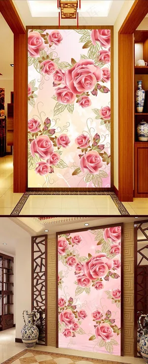 浪漫玫瑰花现代3D玄关壁画背景墙 浪漫玫瑰花现代3D玄关壁画背景墙
