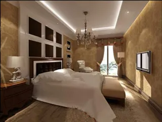 淡黄色的舒适的卧室