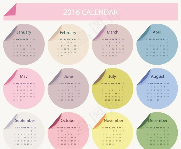 淡雅2016年日历图片cdr矢量模版下载