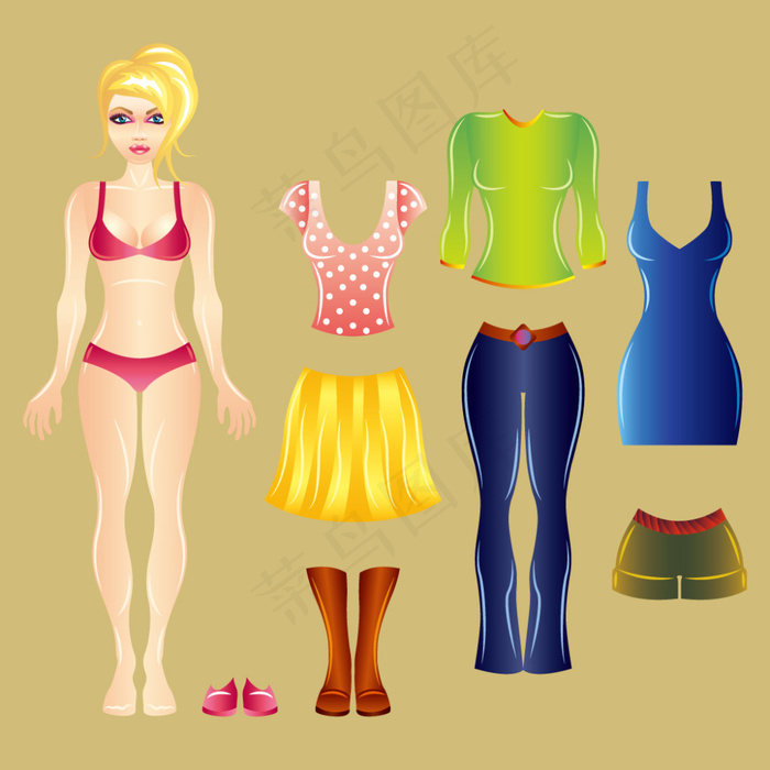 卡通性感美女服饰插画eps,ai矢量模版下载