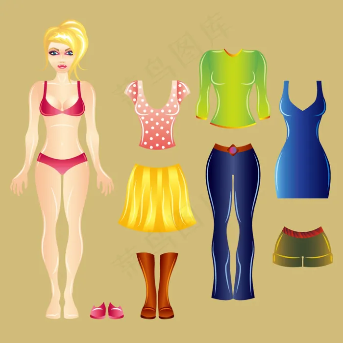 卡通性感美女服饰插画