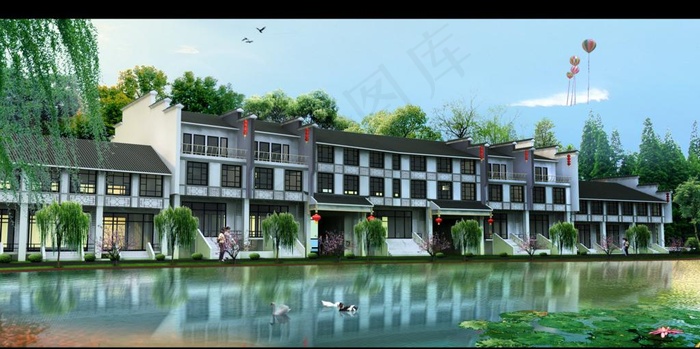 公园酒店景观效果图图片(3600X2000(DPI:72))psd模版下载
