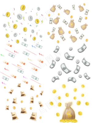 可商用金钱金融理财钱袋金币漂浮,免抠元素