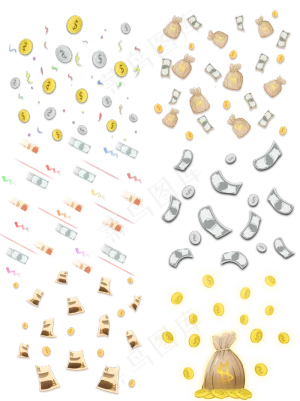 可商用金钱金融理财钱袋金币漂浮,免抠元素