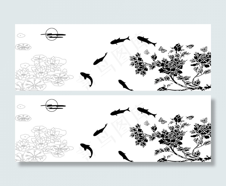 牡丹红日荷花鱼图片