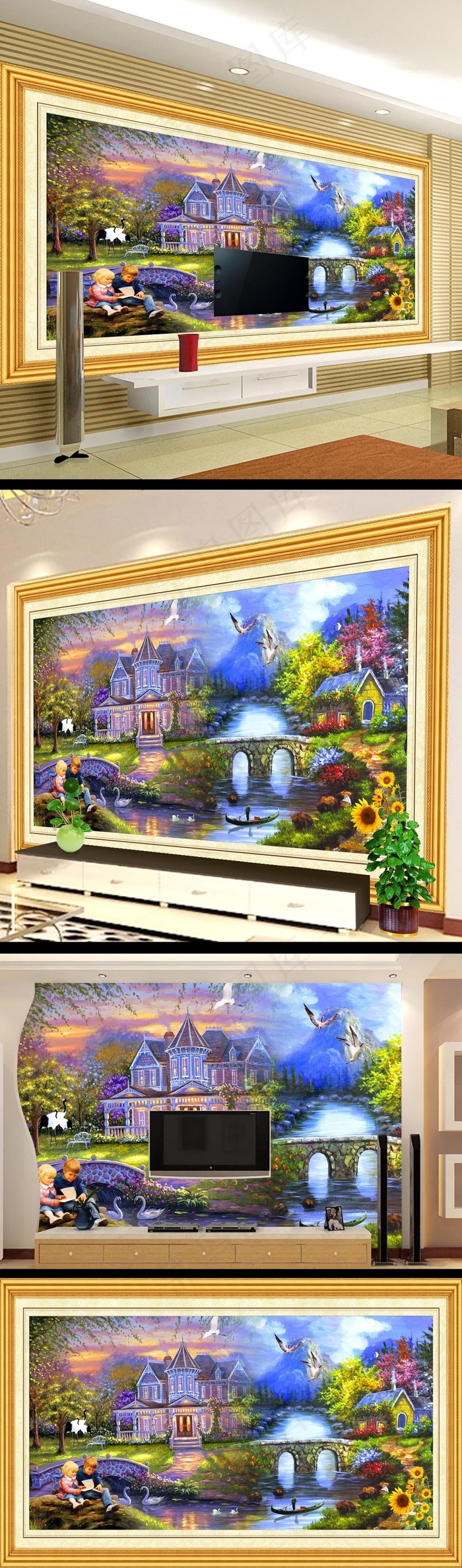 城堡风景油画电视背景设计