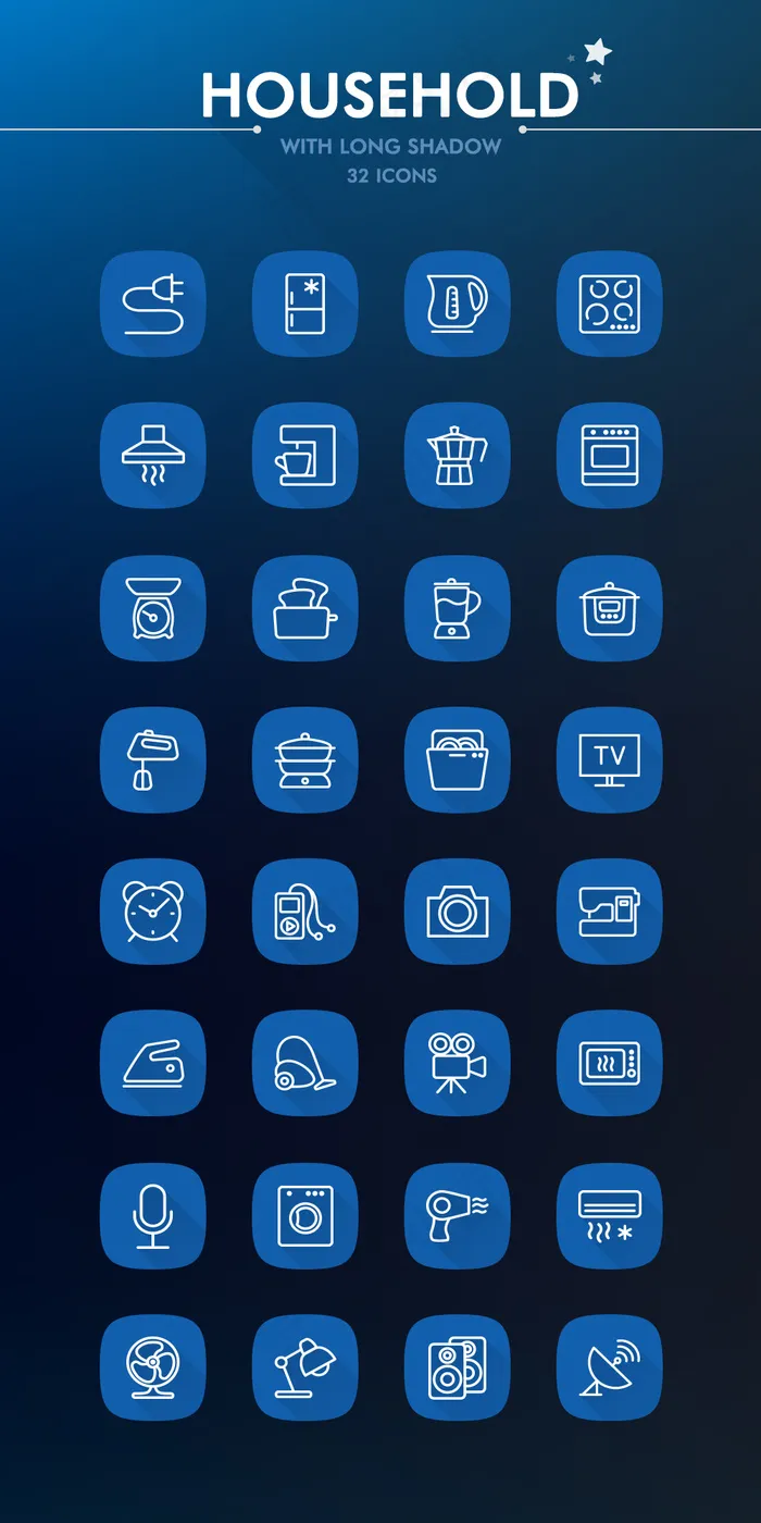 矢量长投影家庭用品类线形图标psd模版下载