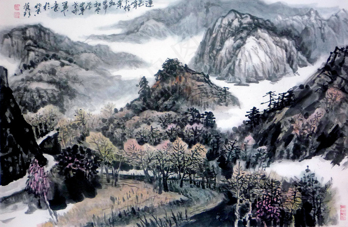 莲花峰下枕红叶图片